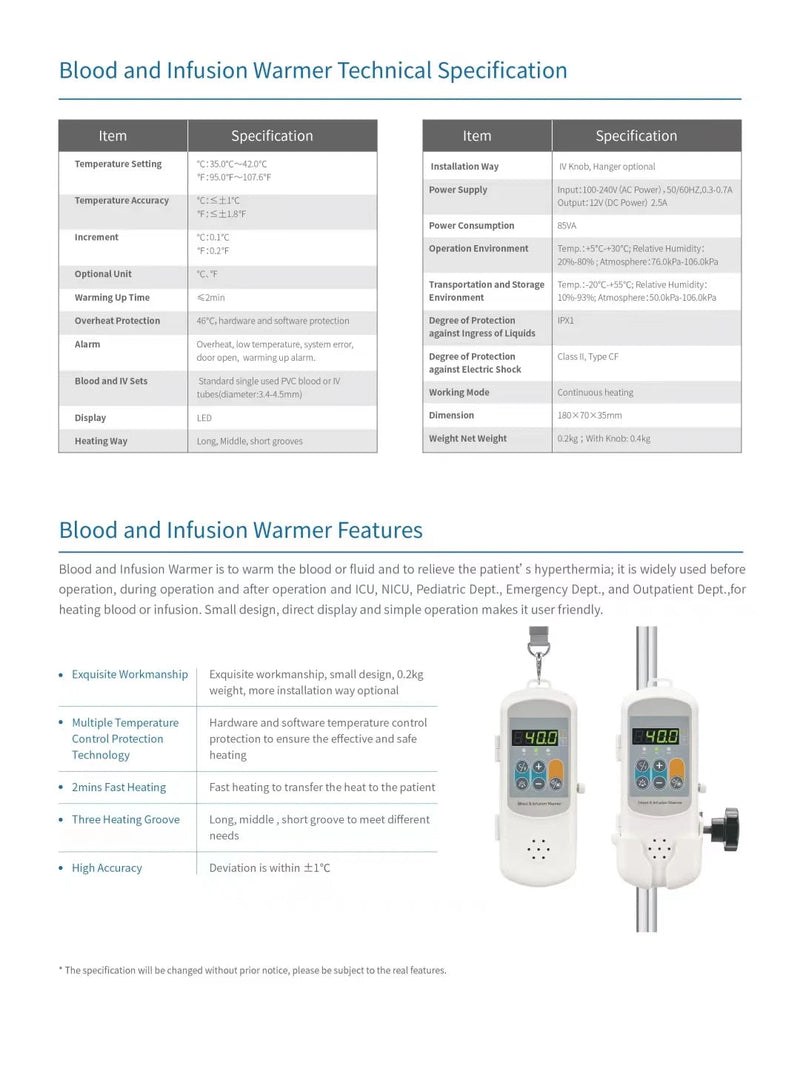Human Vet Transfusion Heater Hospital Veterinär termostat Vätskeuppvärmning Bärbar blodinfusionsvärmare