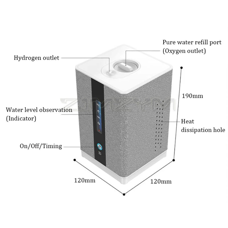 水素発生器 H2 吸入機 150 ミリリットル/分 99.99% 高純度 SPE/PEM ポータブル水素水イオナイザー発生器 110/220V