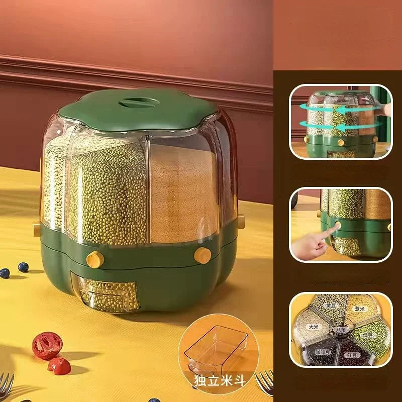 Kitchen Storage Container Large Food Storage Container 360° Rotating Rice Barrels Sealed Cereal Dispenser Rice Tank Grain Box