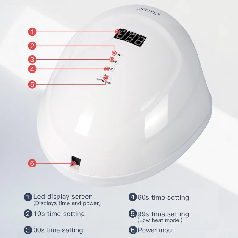 L'UGX 60 Вт УФ-светодиодная лампа для ногтей, акриловая сушилка для ногтей, беспроводной профессиональный комплект УФ-ламп, высококачественная перезаряжаемая беспроводная машинка для ногтей