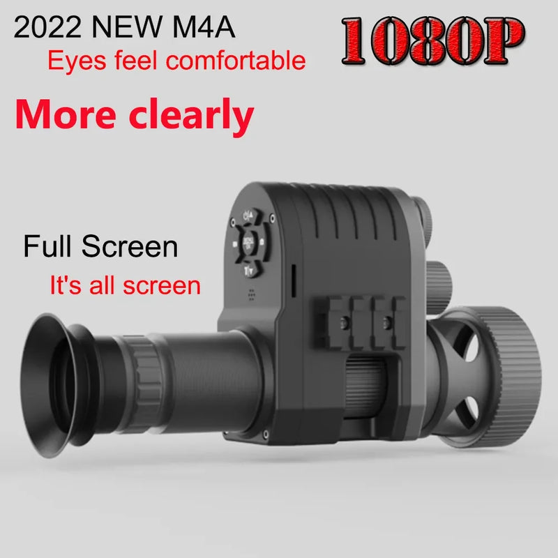 M4A Night Vision Telescope 1080p HD Hunting Camera 4X Zoom Monoculars Camcorder Rear Scope Add on Attachment with Built-in 850nm