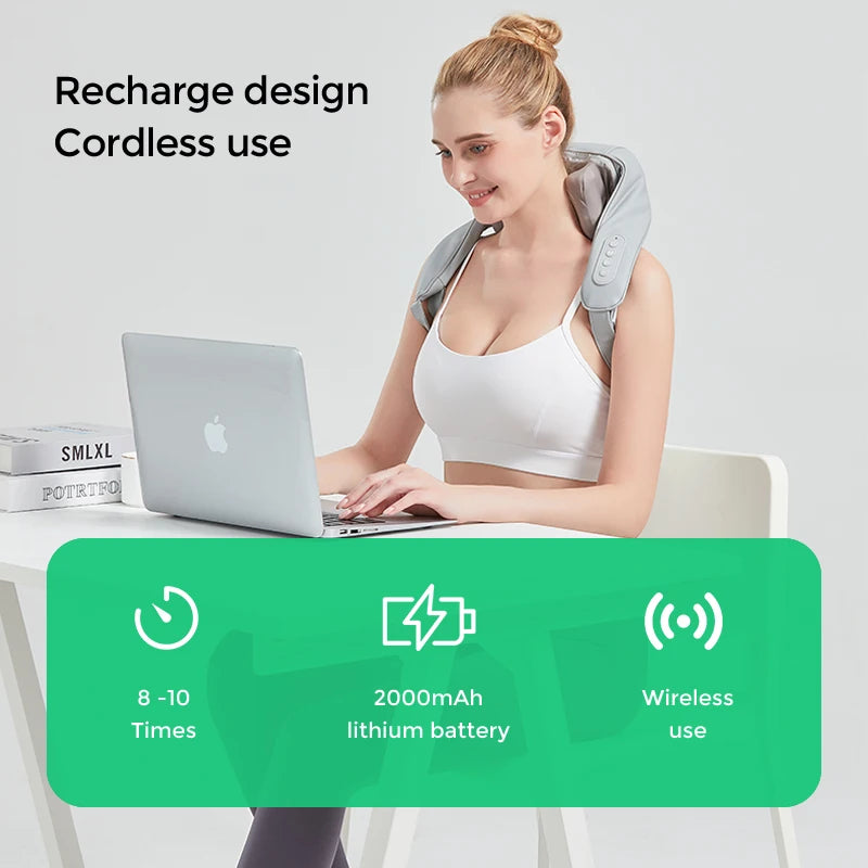 MARESE Electric Neck and Shoulder Massager Shawl Shiatsu Kneading Massage With Heat For Pain Relief Rechargeable Wireless