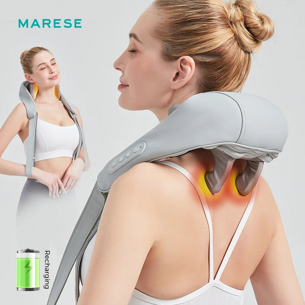 MARESE-chal masajeador eléctrico para cuello y hombros, masaje Shiatsu con calor para aliviar el dolor, inalámbrico recargable