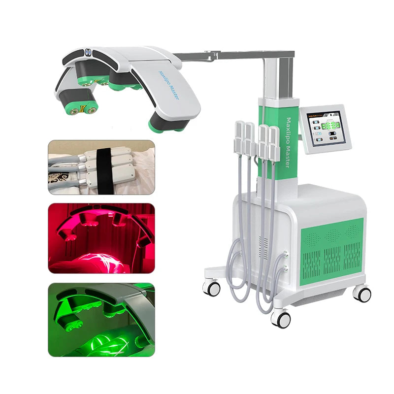 Medbeier 10d ems lipólise a laser frio maxlipo master 635nm 532nm luz verde vermelha 2 em 1 almofadas criogênicas máquina de emagrecimento a laser lipo