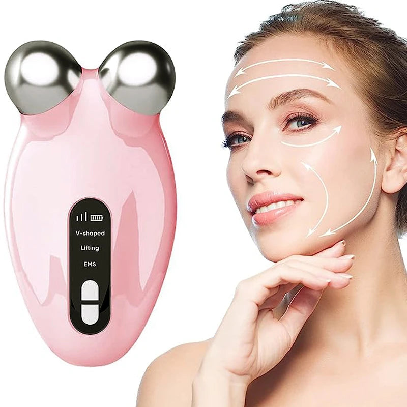 Mini rolo de dispositivo de elevação facial com microcorrente, levanta o rosto e aperta a pele, removedor de rugas, tonificação de cuidados com a pele e ferramentas (faciais)