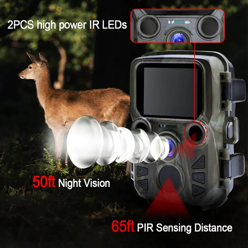 Mini301 Trail Camera Night Vision Memburu Gerakan 1080P 20MP IP65 Kalis Air Luaran Kamera Liar dengan IR LED Julat Sehingga 65 kaki