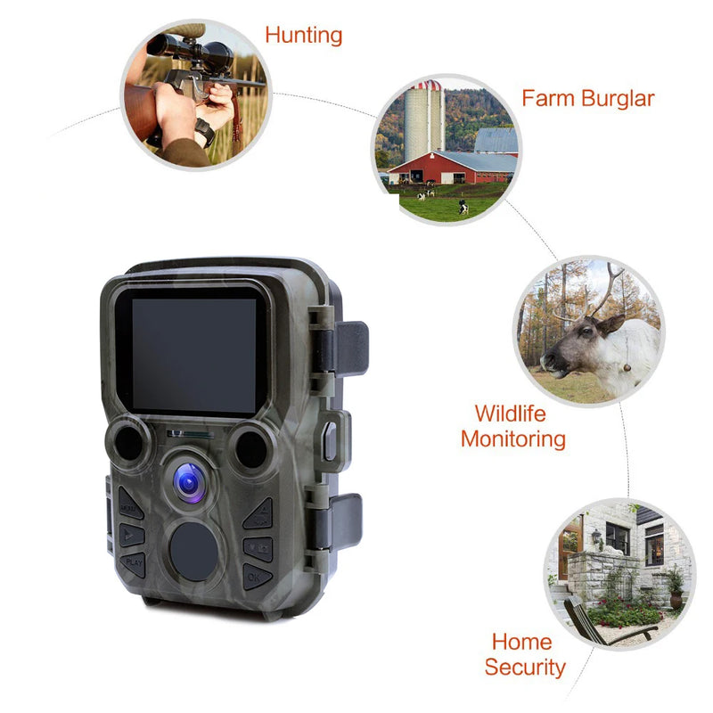 Mini301 Trail Camera Night Vision Hunting Motion 1080P 20MP IP65 vízálló kültéri vad kamera IR LED hatótávolsággal akár 65 láb
