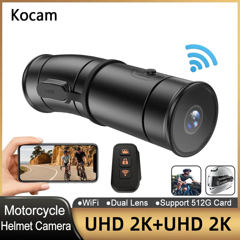 Kamera Motosikal Perakam Video Dashcam 2k 1440P Motosikal Motosikal Kamera Topi keledar Kamera Wifi Basikal Motor DVR Dash Cam Penglihatan Malam