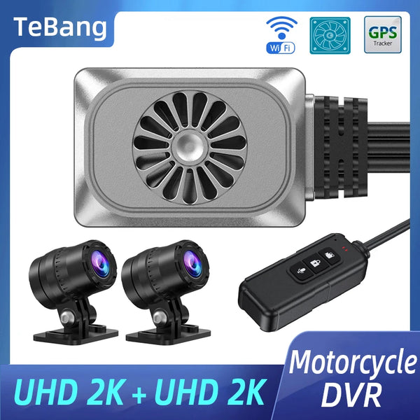 Caméra de tableau de bord pour Moto, WiFi, sans écran, Ultra HD, 2K + 2K, GPS, DVR 1440P, double objectif, étanche, enregistreur