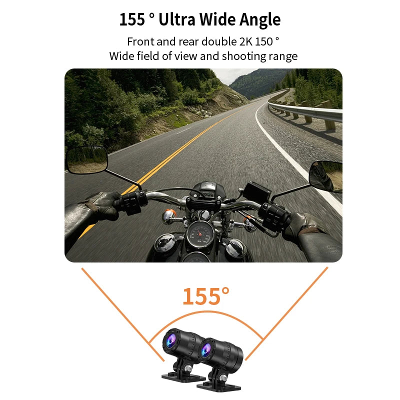 Câmera para motocicleta wifi sem tela ultra hd 2k + 2k gps moto dvr 1440p lente dupla à prova d' água moto dash cam gravador