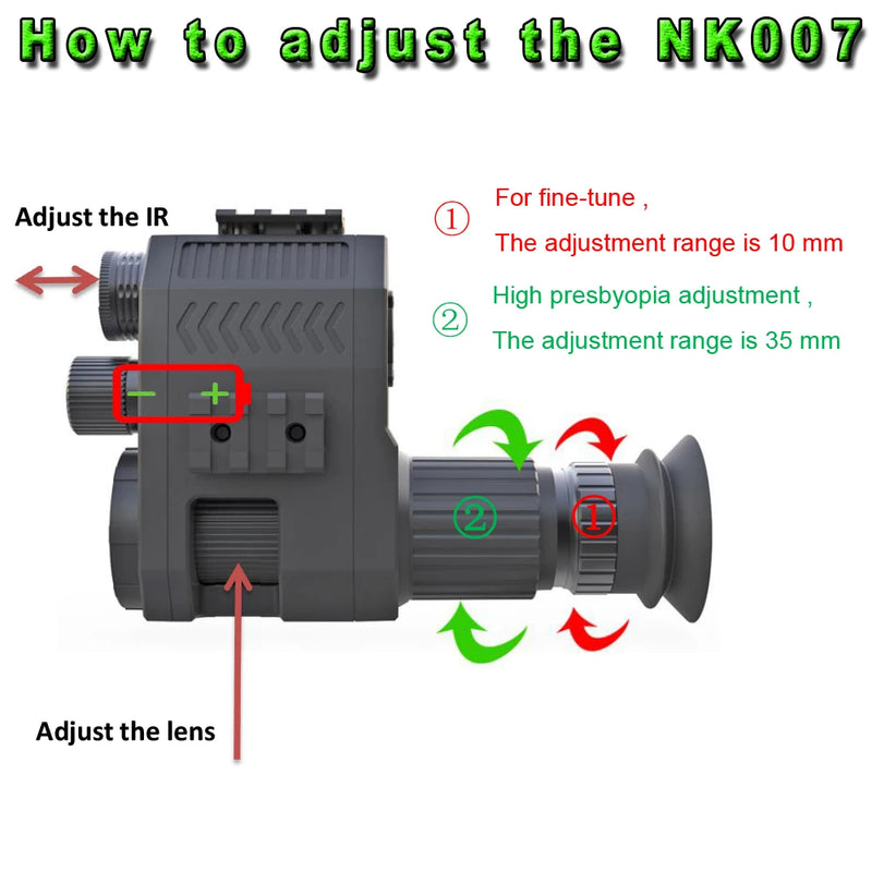 NK007 Night Vision Monocular 1080P 200-400M Infraröd scope videokamera med laddningsbar batteriladdare Flerspråkig