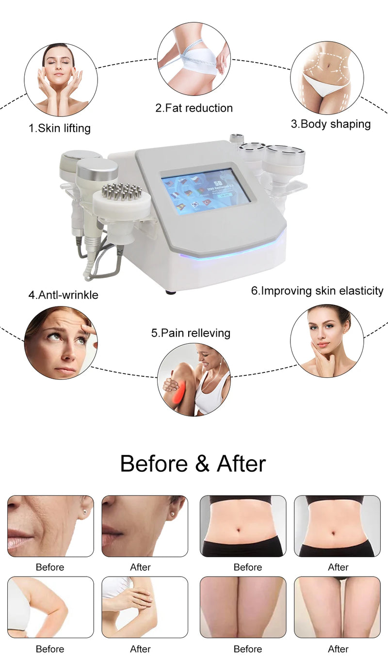 New 6in1 120K Cavitation Slimming Machine 5D RF Ultrasonic Vacuum Weight Loss Body Sculpting Skin Tightening Facial Beauty Device