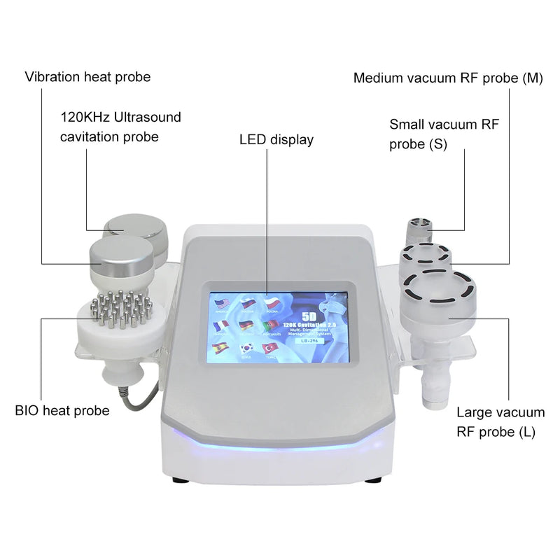 새로운 6in1 120K Cavitation 슬리밍 기계 5D RF 초음파 진공 체중 감소 바디 조각 피부 강화 얼굴 미용 장치