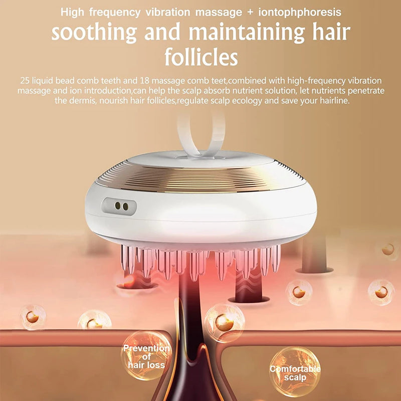 Neues Design zur Behandlung von Haarausfall, elektrischer Kopfhaut-Applikatorkamm, EMS-Laser-Vibrationsmassage, Haarwuchskamm mit Flüssigkeitsführung
