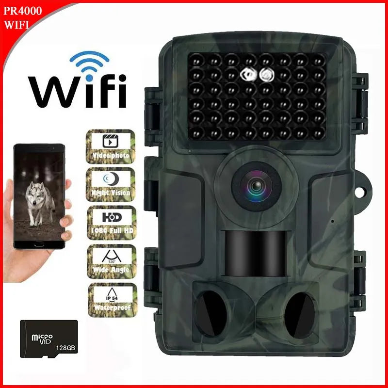 PR4000 WiFi Jachtcamera Bluetooth 1080P 32MP Infrarood Nachtzicht IP66 Waterdicht 2.0 inch LCD Wildlife Scouting Trail Foto