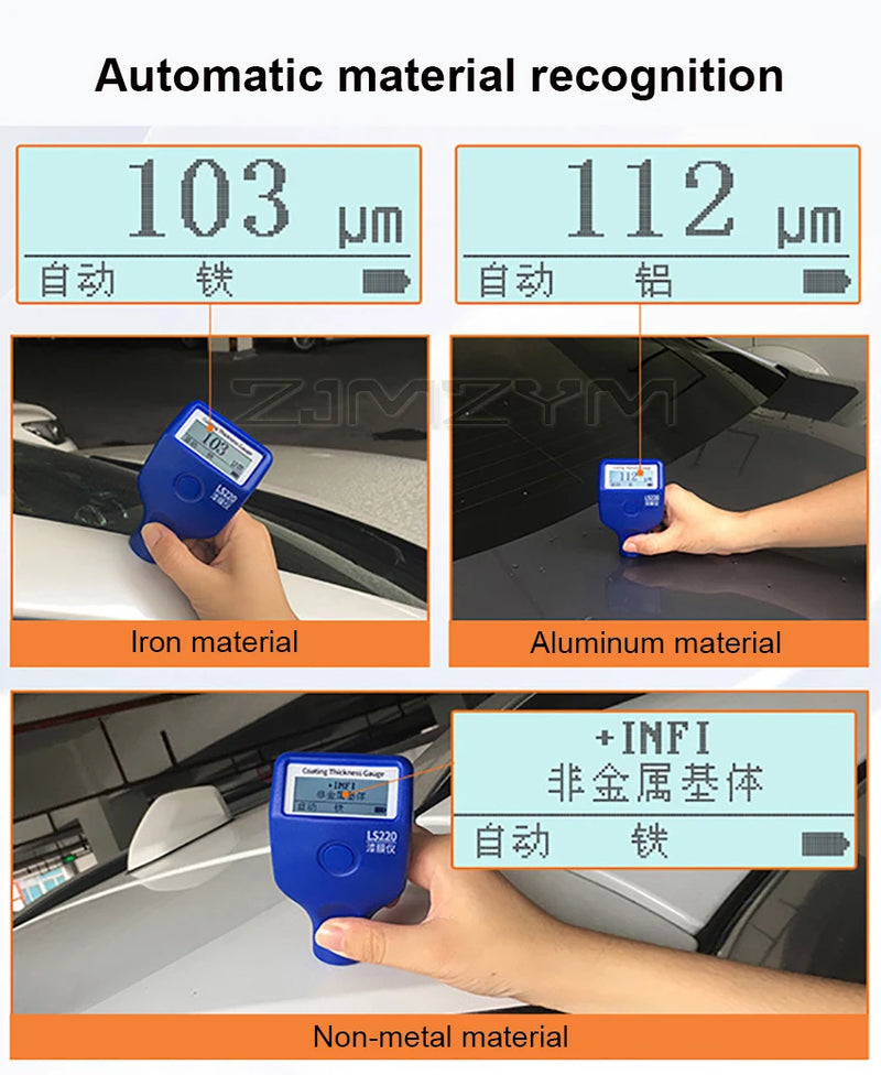 Boya Kaplama Kalınlık Test Cihazı 0-2000μm 0.1μm Fe NFe Prob Ölçer LS220 Oto Araba Boyası Film Kalınlığı Ölçer -20 ℃ LCD Ekran