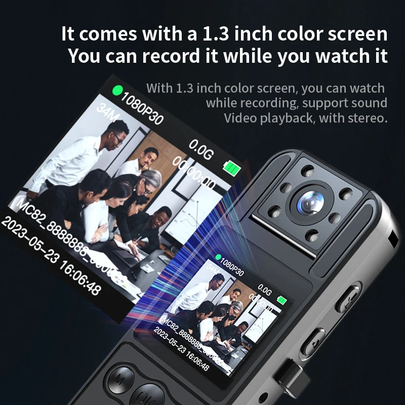 Poket Badan Dipakai Perakam 1.3'' Skrin HD 1080P Penglihatan Malam Kamera Mini Video Polis Perakam Suara Basikal Motosikal Sukan DV