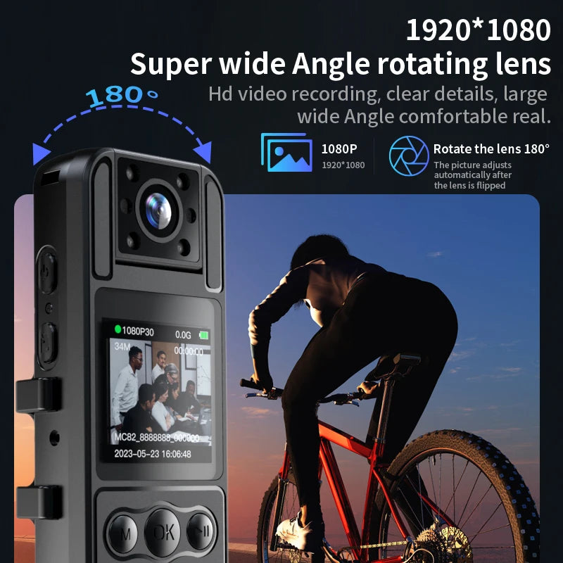 Cep Vücut Aşınmış Kaydedici 1.3 ''Ekran HD 1080 P Gece Görüş Mini Kamera Polis Video Ses Kaydedici Bisiklet Motosiklet Spor DV