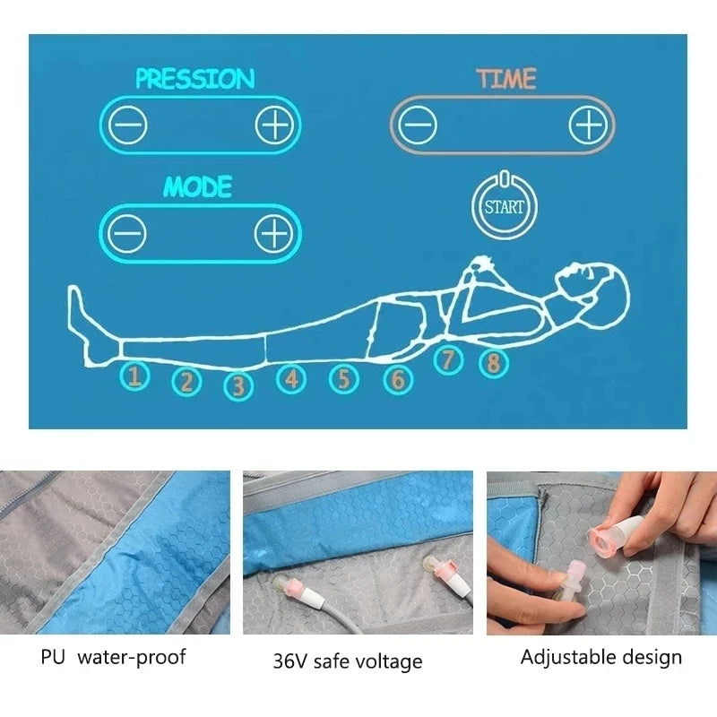 Dispositivo profissional portátil para perda de peso, pressão de ar, sauna, drenagem linfática, massagem, roupas, máquina de terapia, salão de beleza