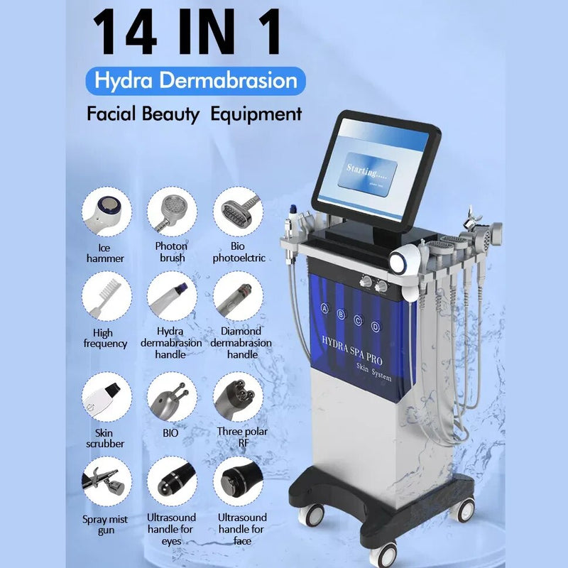 Profissional multifuncional 14in 1 máquina beleza spa oxigênio água diamante dermoabrasão limpeza facial