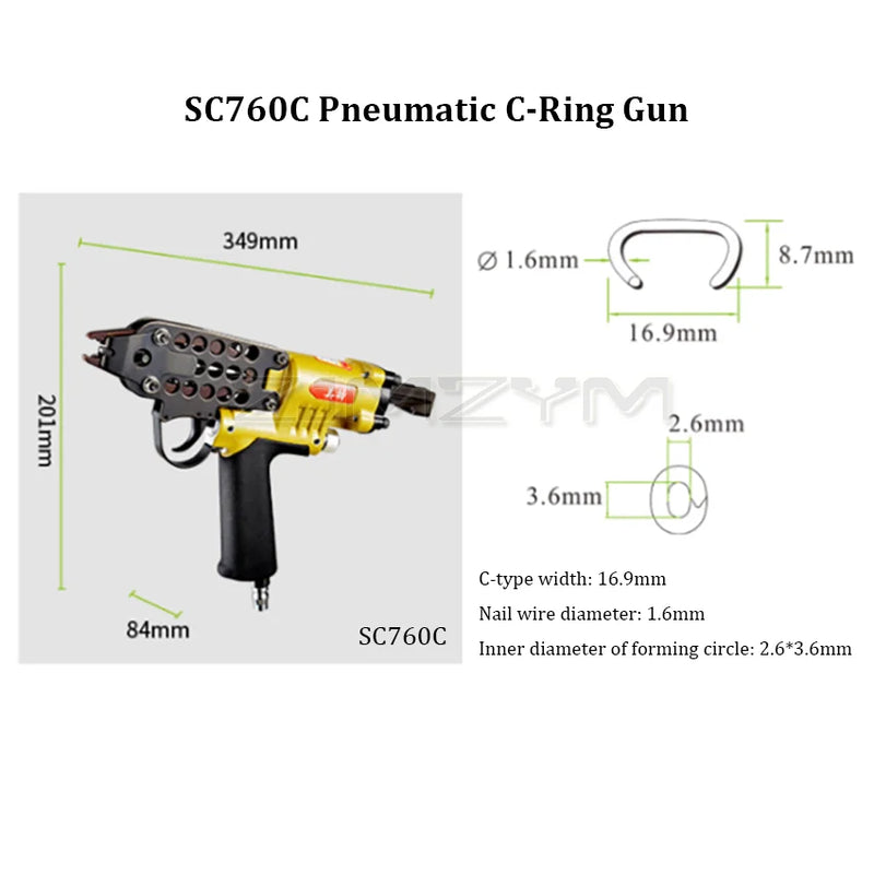 SC760C Pneumatic C-ring Gun Air Nail Gun Hog ​​Ring Plier C Ring Tang Alat Air Tipe C mesin Nailer Pneumatic Nail Gun