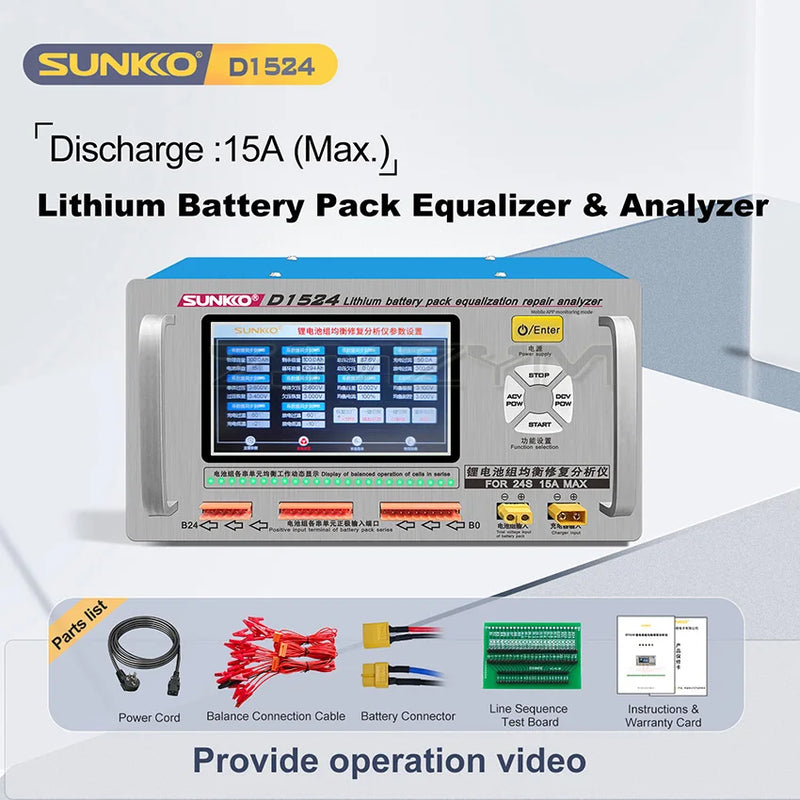 SUNKKO D1524 15A Equalizzatore batteria al litio ad alta corrente Differenza di pressione Riparazione Balancer Equalizzatore batteria Manutenzione auto