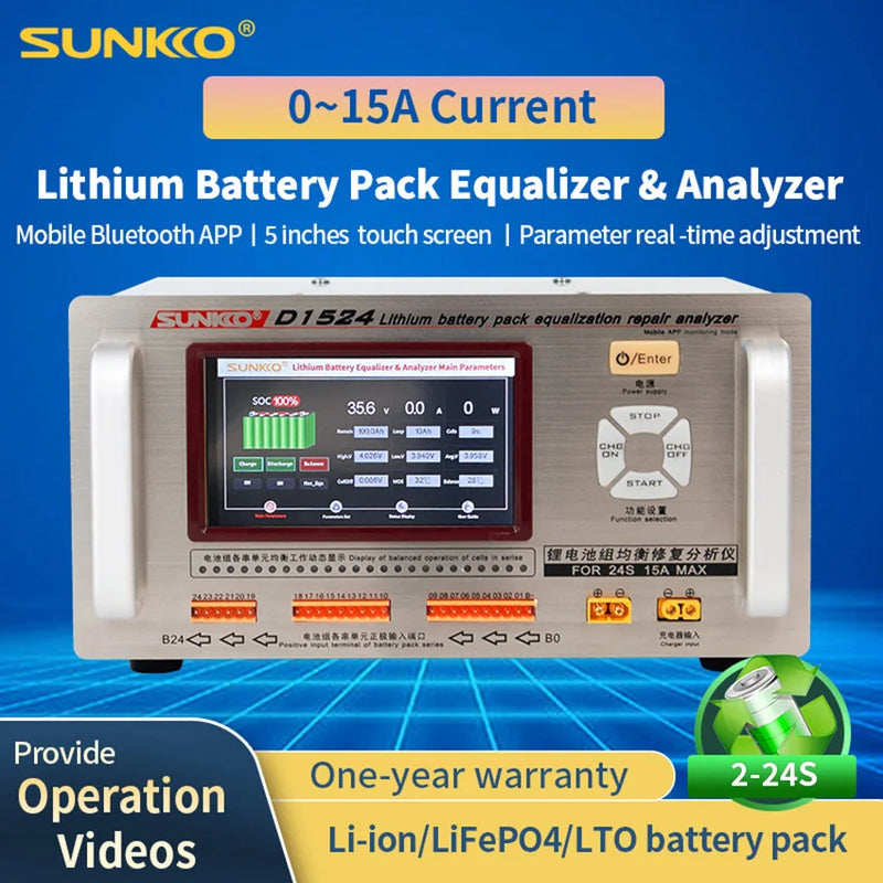 SUNKKO D1524 15A High Current Lithium Battery Equalizer Pressure Difference Repair Balancer Battery Equalizer Car Maintenance