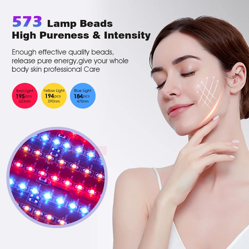 Maschera di bellezza a LED 573 Perline lampada Dispositivo di bellezza fotone LED Macchina PDT pieghevole per viso e corpo