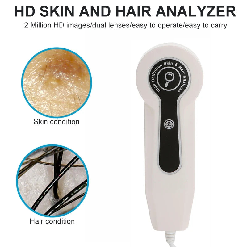 Skin Analyzer 7 tum 50X/200X Magnifying Sceptre Analyzer 500W HD Skin Scanner Hårfollikelolja Fuktpigmenttestare Hårbotten