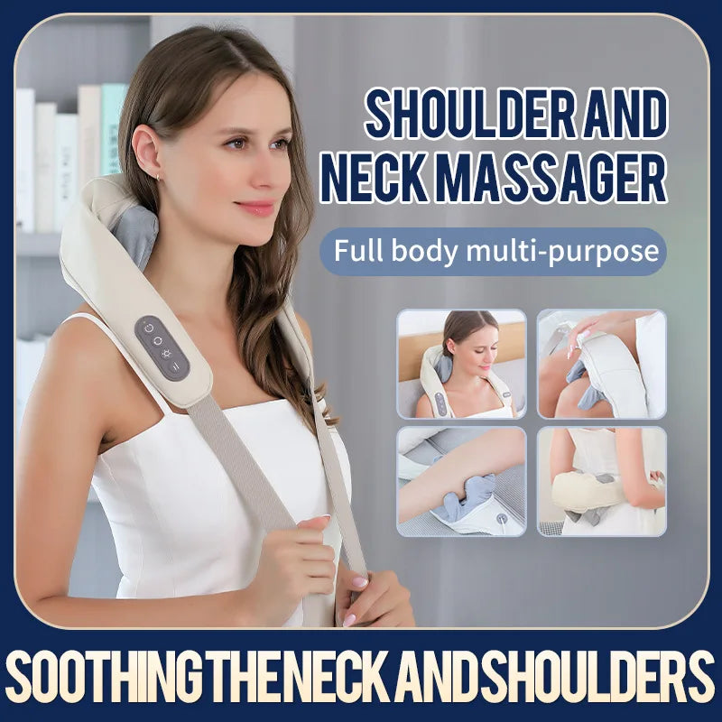 צעיף עיסוי חשמלי שיאצו גב צוואר כתף עיסוי גוף לישה בצורת U לישה מכשיר עיסוי להקלה על כאבי צוואר הרחם