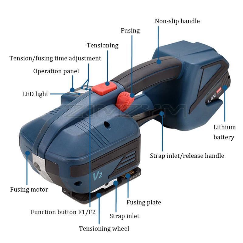 V2 Elektrische Omsnoeringsmachine voor 13-16mm PET/PP Band Draagbare Automatische Verpakking Tool Hot Melting Balenpers digitale Display