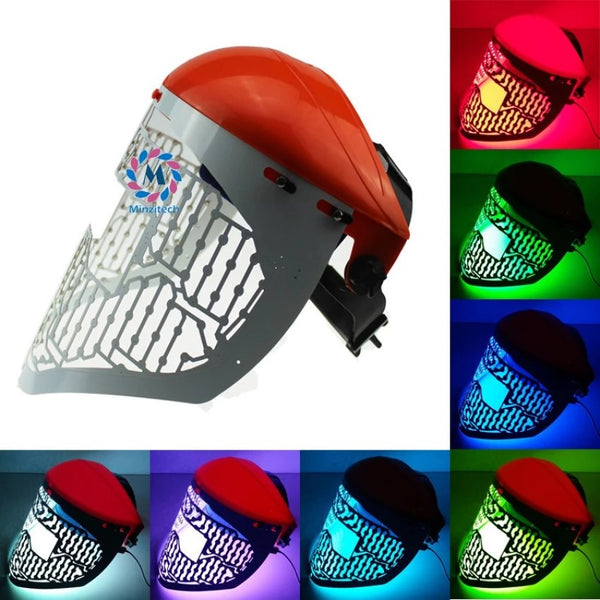 Topeng LED Kulit Diterajui Peremajaan Kulit Jerawat Merah Biru Hijau Terapi LED