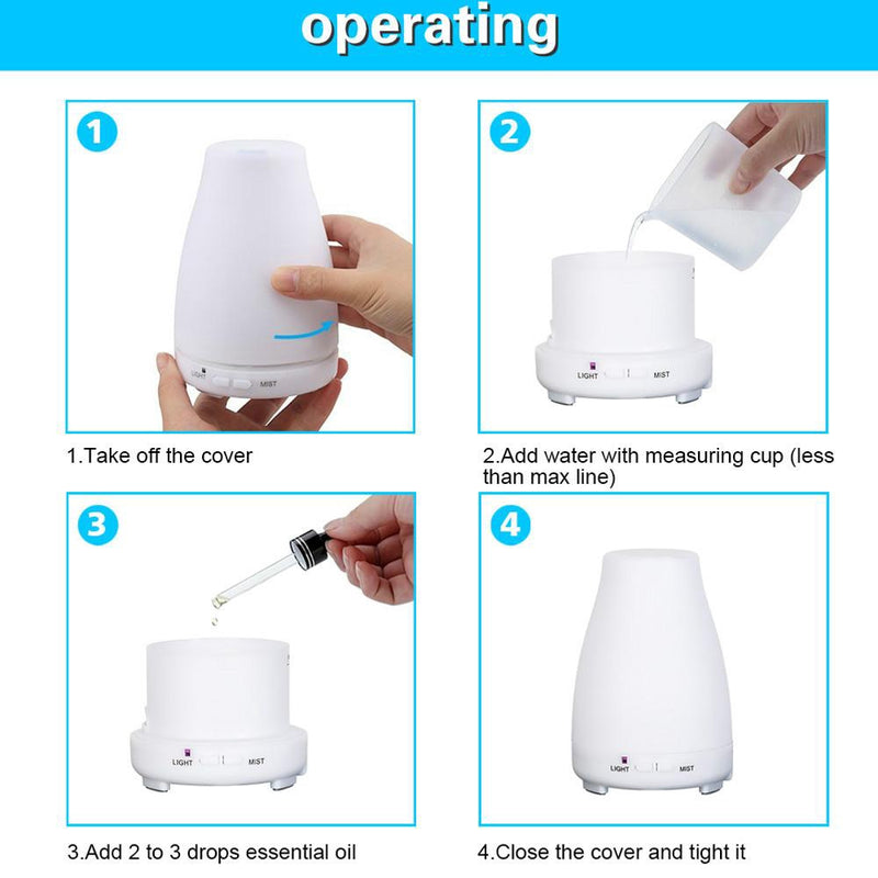 Ultrasonic humidifier aromatherapy oil diffuser color LED lamp oil diffuser waterless automatic shutdown