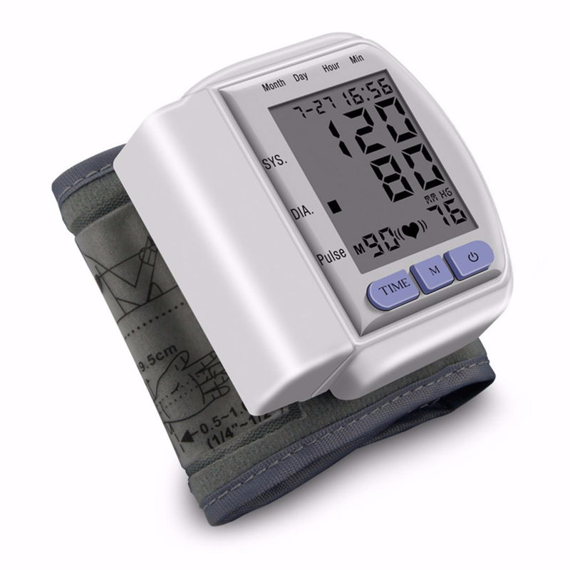 Portable Home Digital Wrist Blood Pressure Monitor gauge tester heart beat meter with LCD Display